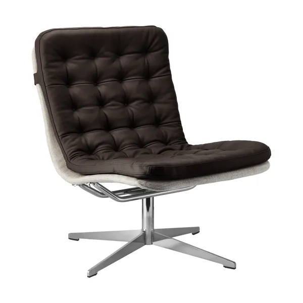 Loholm fåtölj med snurrfunktion, Mörkbrunt läder-Bern Beige 0341