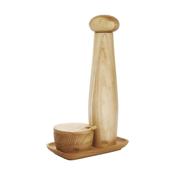 Raw keramisk pepparkvarn saltskål & bricka 3 delar, Teak