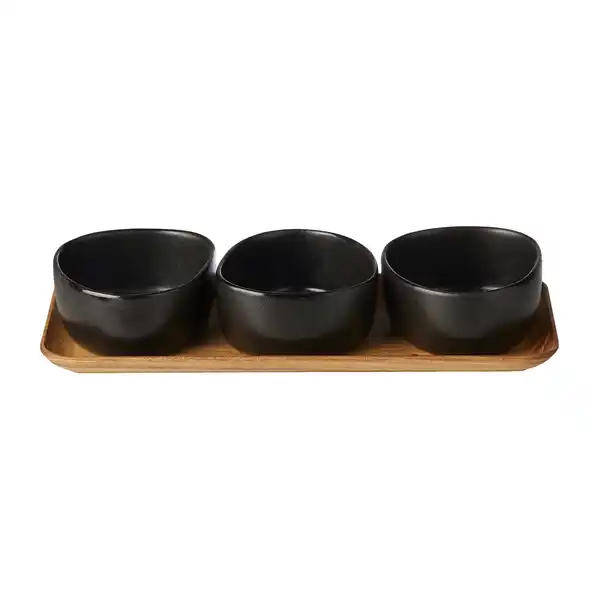 Raw Organic skålset med träbricka, Titanium