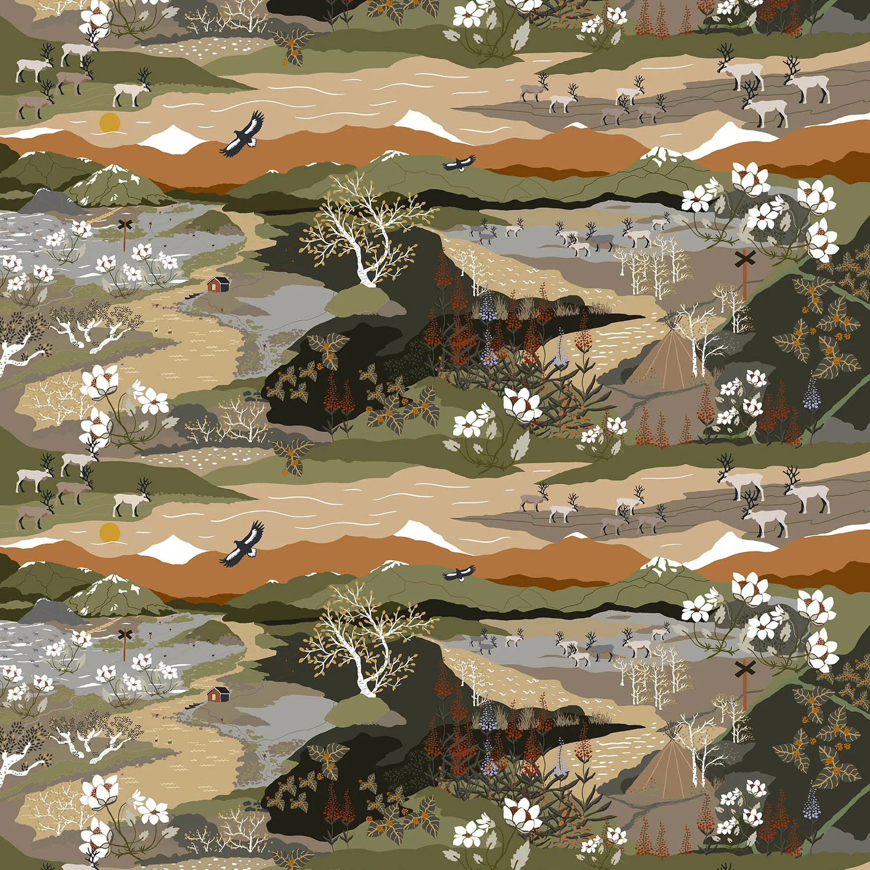 Arvidssons Textil Tissu Fjällvandring Vert-rost