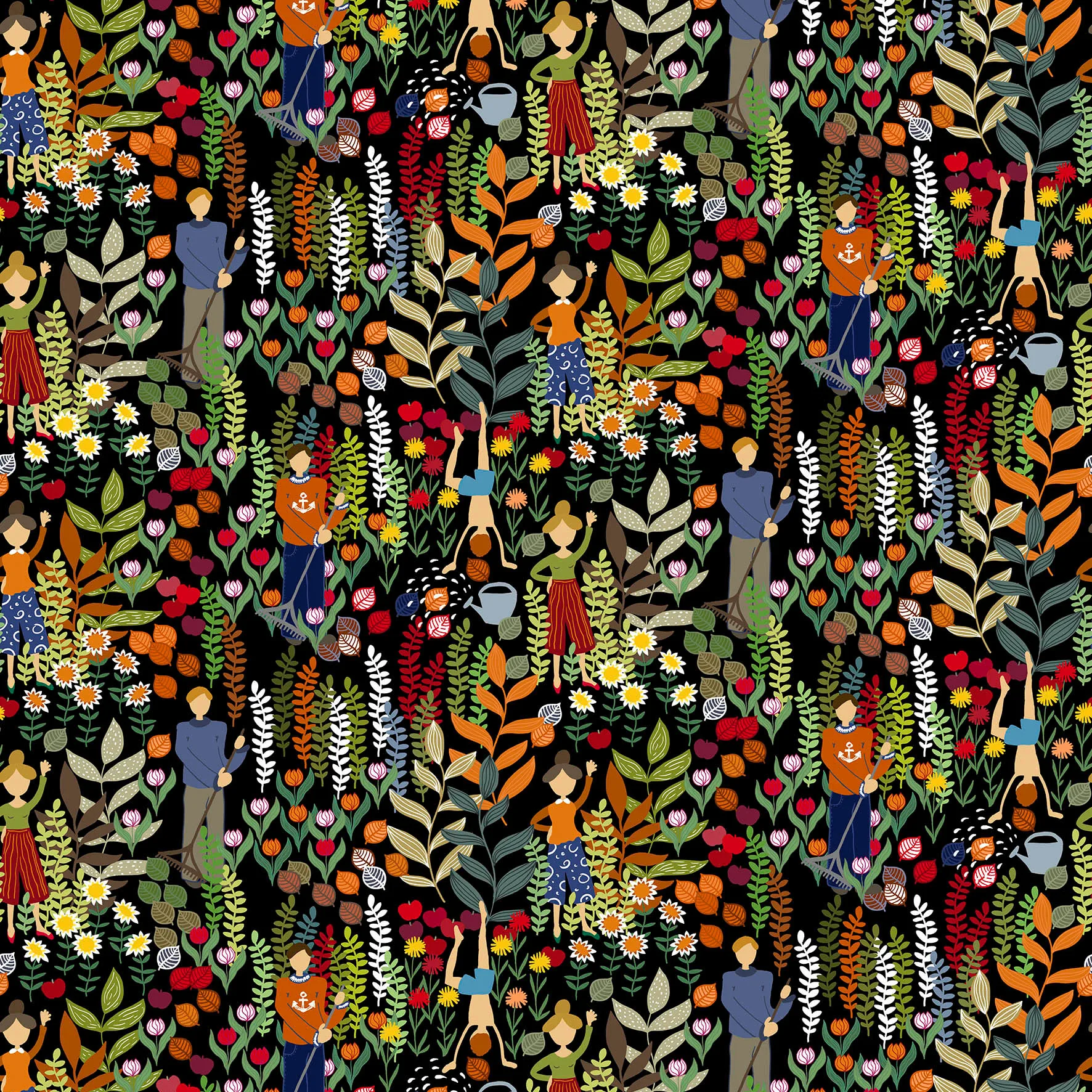 Arvidssons Textil Tissu Trädgård Noir-multi