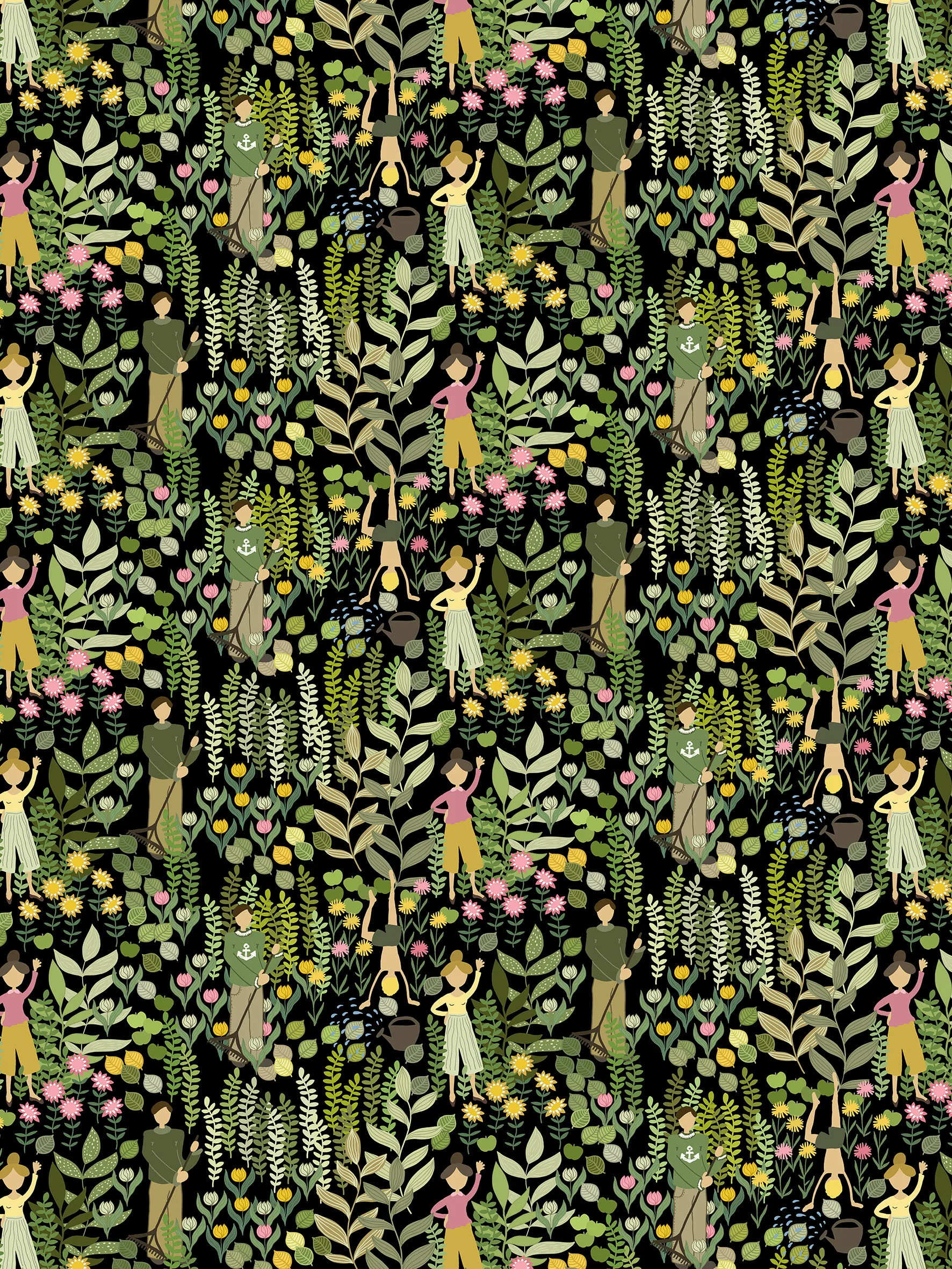 Arvidssons Textil Tissu Trädgård Noir-vert
