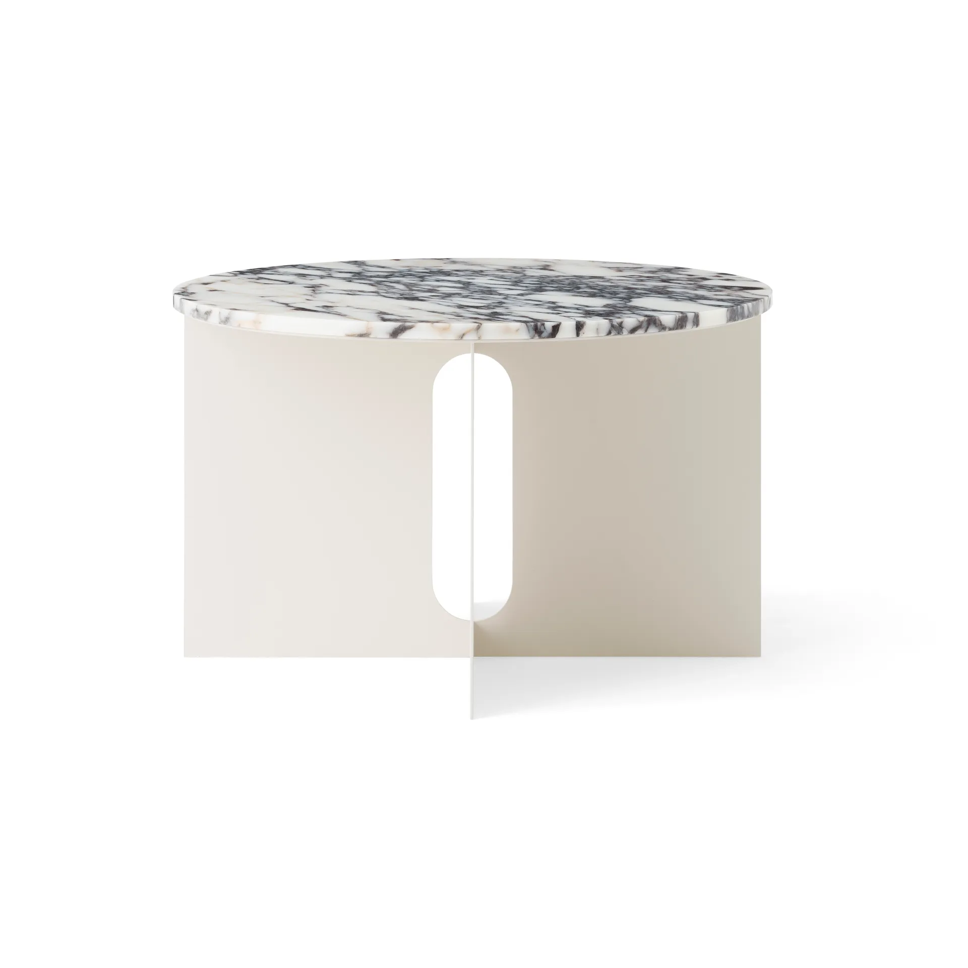 Audo Copenhagen Androgyne sivupöytä Calacatta Viola marmori-ivory teräs, Ø65 cm
