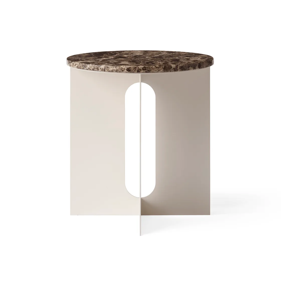 Audo Copenhagen Androgyne sivupöytä Emperador-marmori-ivory teräs, Ø42 cm