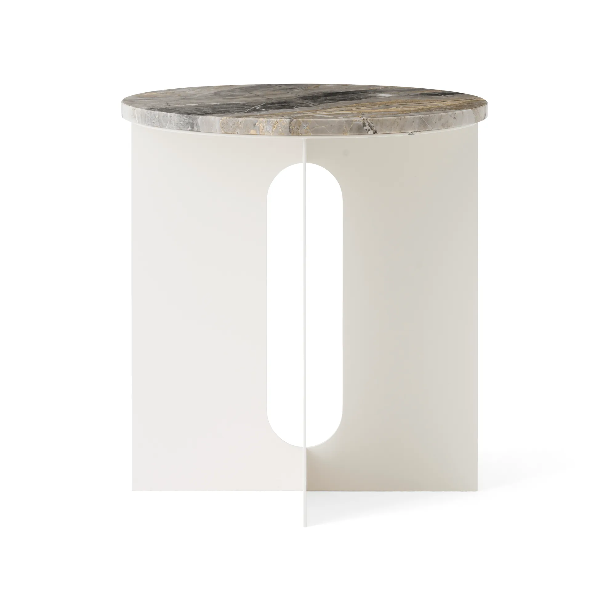 Audo Copenhagen Androgyne sivupöytä Grey Galaxy marmori-ivory teräs, Ø42 cm
