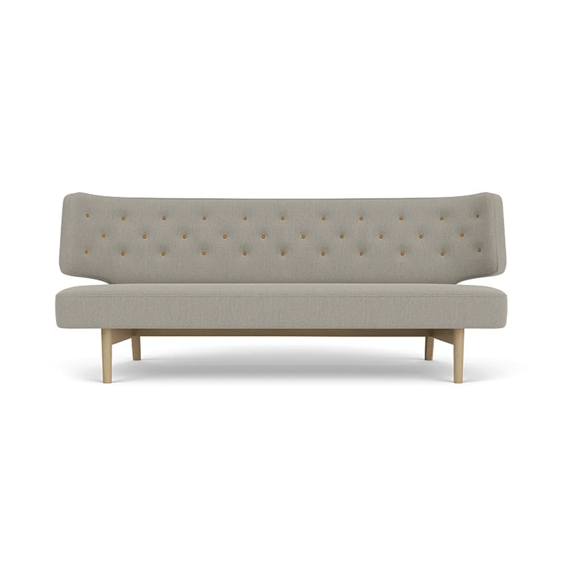 Audo Copenhagen Radiohus Sofa täysin verhoiltu RE-WOOL PC1T Global HR BUTTONS Vegetal 4-Legs Base Re-wool 218-natura tammi, nahkapainikkeet, 2-istuttava