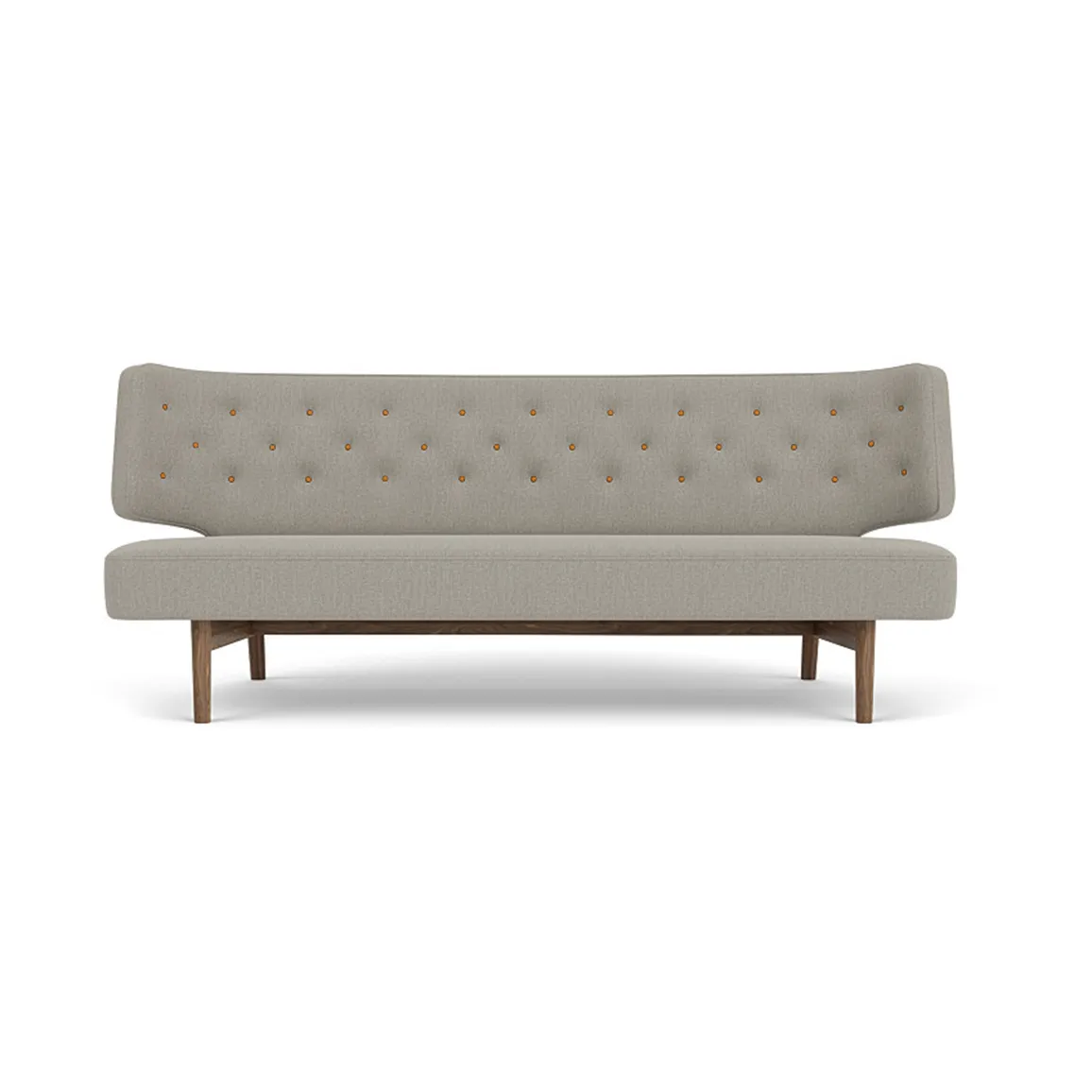 Audo Copenhagen Radiohus Sofa täysin verhoiltu RE-WOOL PC1T Global HR BUTTONS Vegetal 4-Legs Base Re-wool 218-pähkinä, nahkapainikkeet, 2-istuttava