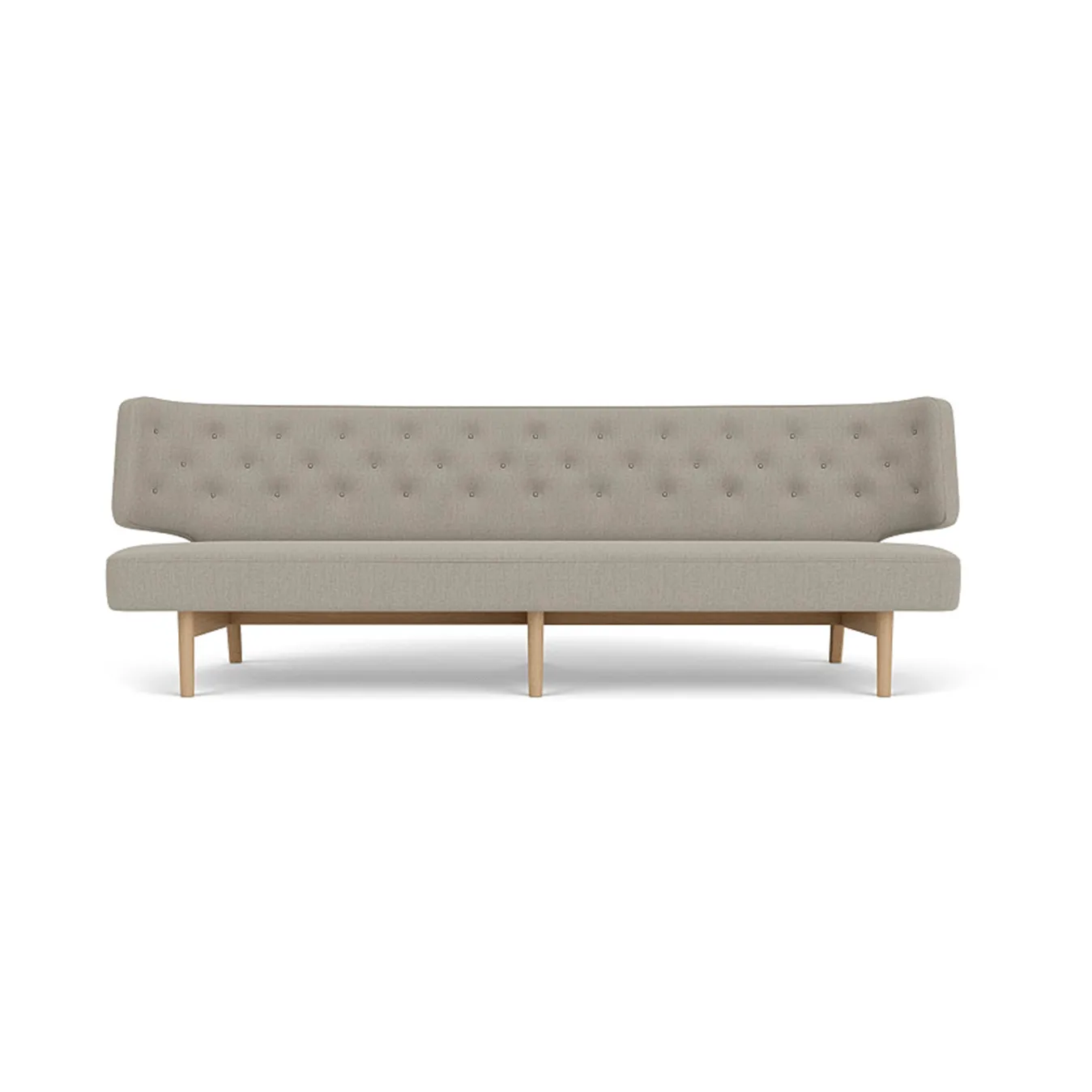 Audo Copenhagen Radiohus Sofa täysin verhoiltu RE-WOOL PC1T Global HR BUTTONS Vegetal 4-Legs Base Re-wool 218-luonnollinen tammi, nahkapainikkeet, 3-istuttava