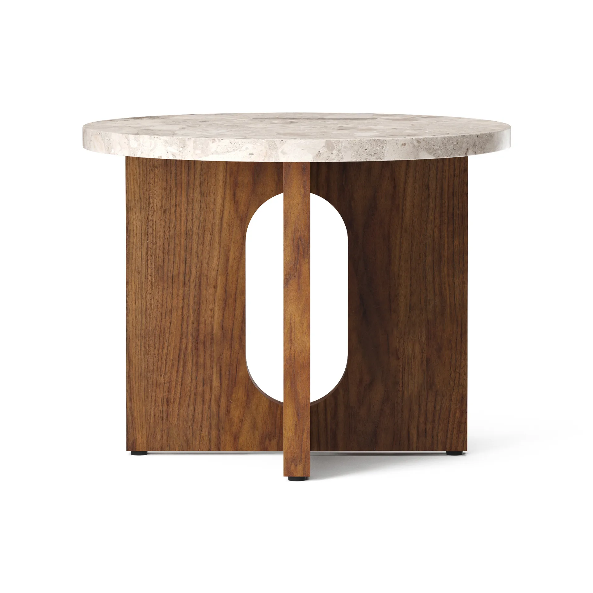Audo Copenhagen Table d’appoint Androgyne Ø base en noyer Plateau de table Kunis Breccia