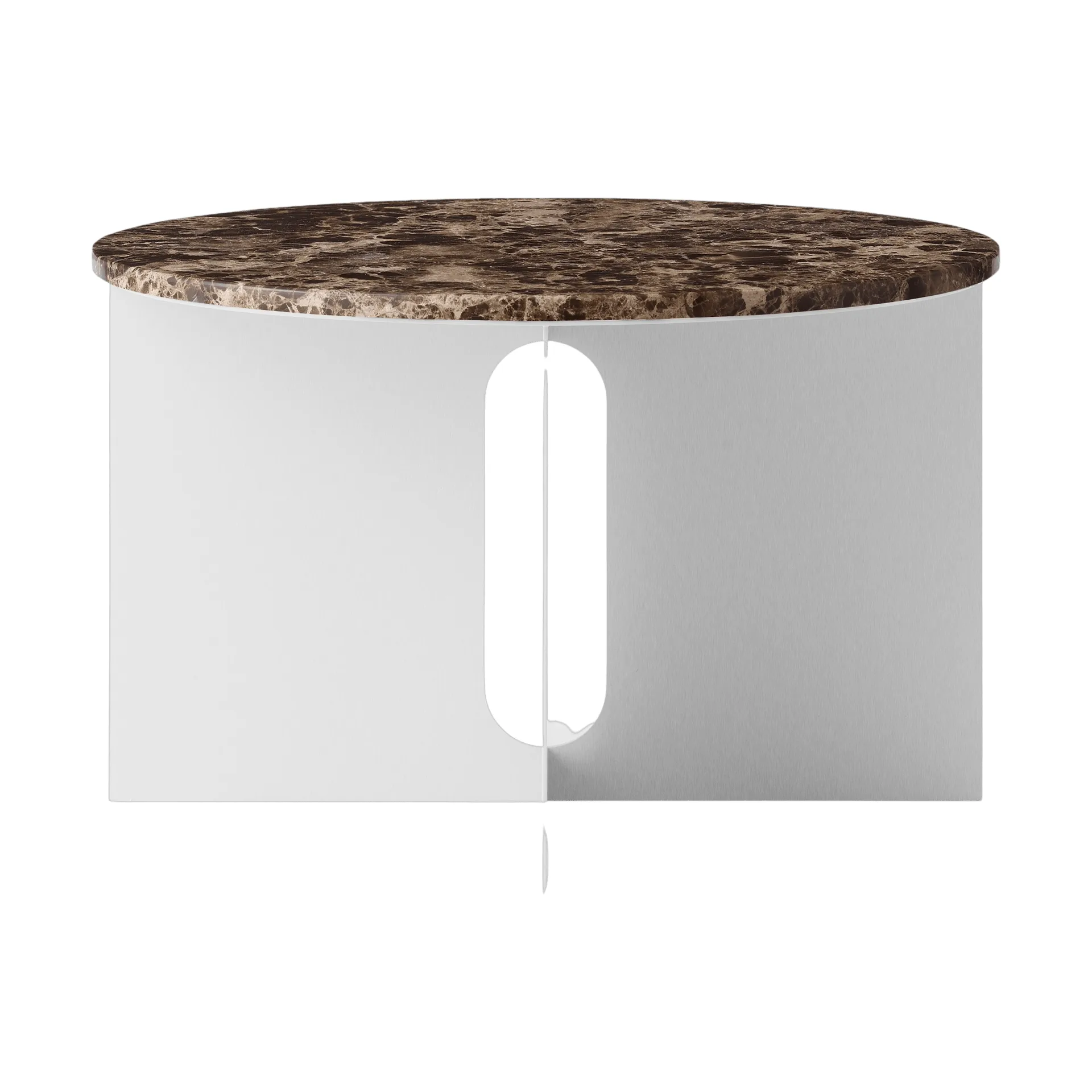 Audo Copenhagen Table d'appoint Androgyne Emperador marbre-acier brossé, Ø