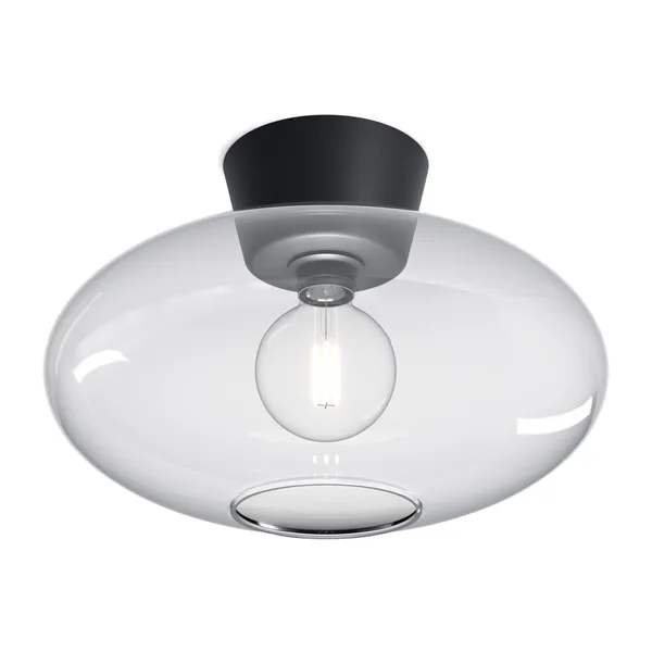 Bullo plafond XL klarglas Ø38 cm, Mattsvart