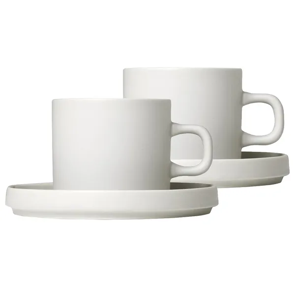 Pilar kaffemugg med fat 2-pack, Moonbeam