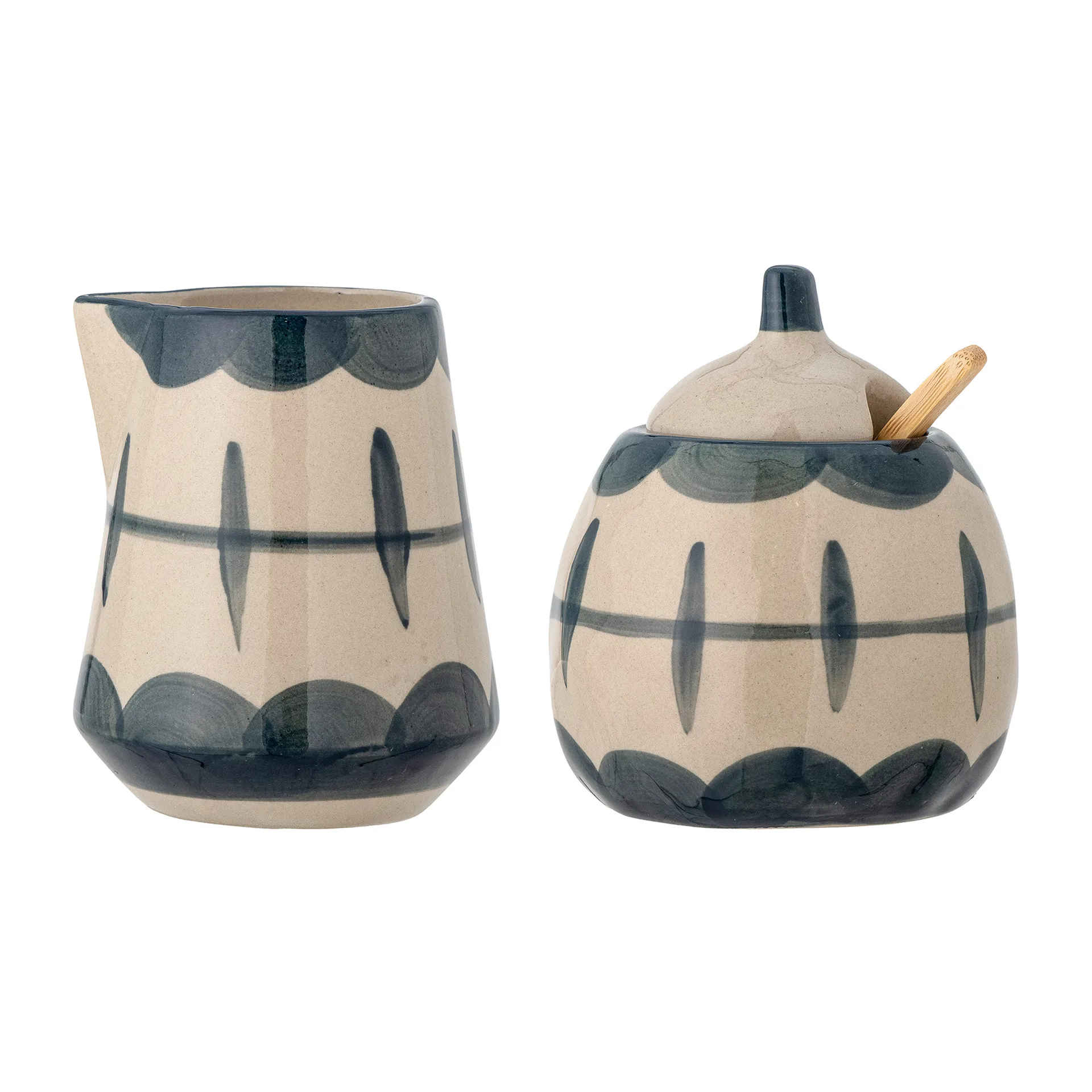 Bloomingville - Allium Flødekande & Sukkerskål, Blå, Stentøj, J:D9xH11/B:D9,5xH12 cm, Set of 3