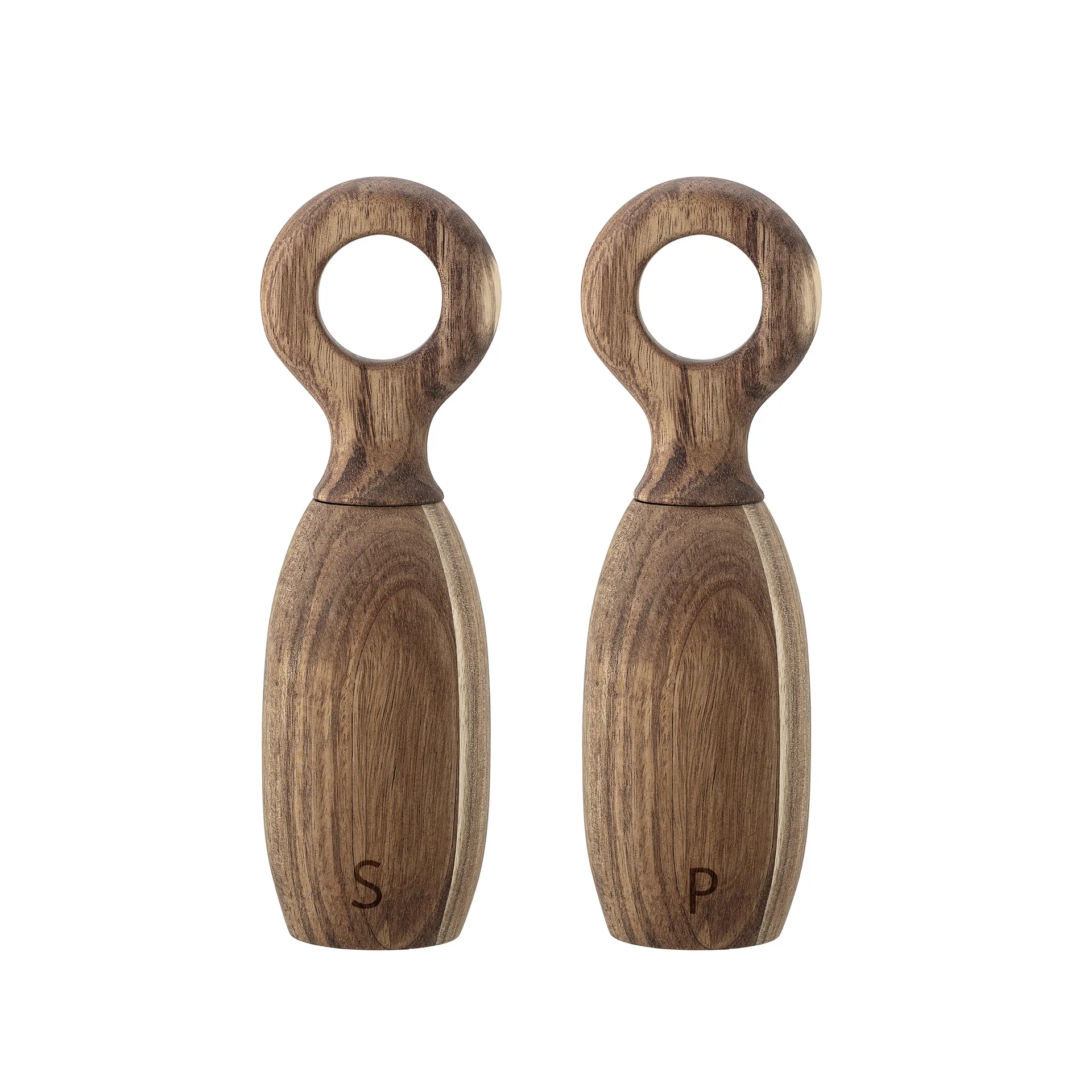 Bloomingville - Martim Salt & Peberkværn, Brun, Akacie - Ø6,5 Ã H21 cm, sæt med 2