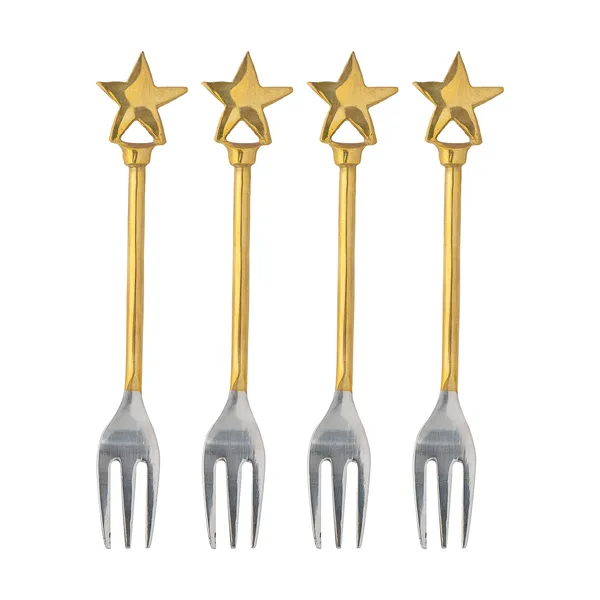 Georgette dessertgaffel 4-pack, Mässing-rostfritt stål