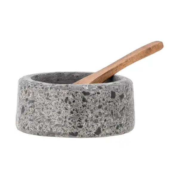 Ghizelle saltkar med sked Ø7 cm, Sten-akacia