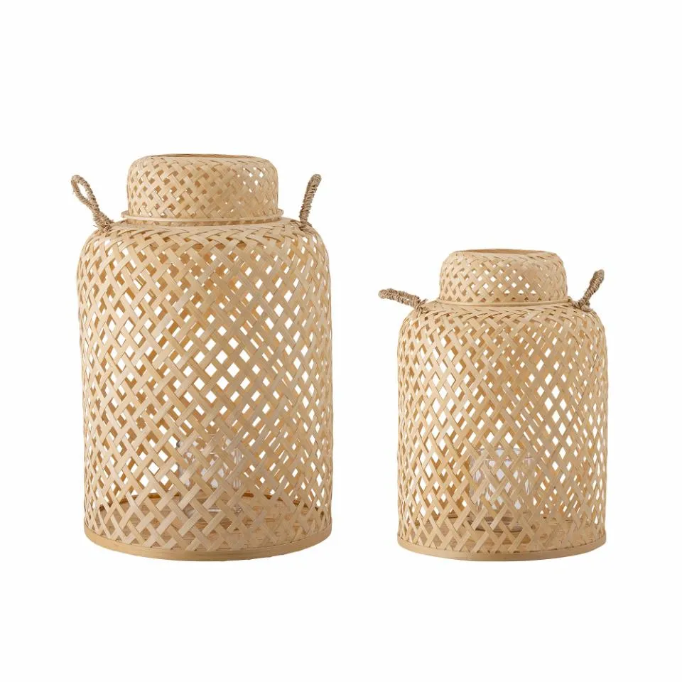 Dekorationslanterne Bloomingville Madlin bambus med glas Ø30 H45 cm natur