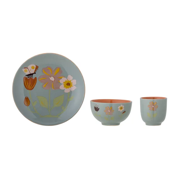 Meadow barnservis stengods 3 delar, Blommor