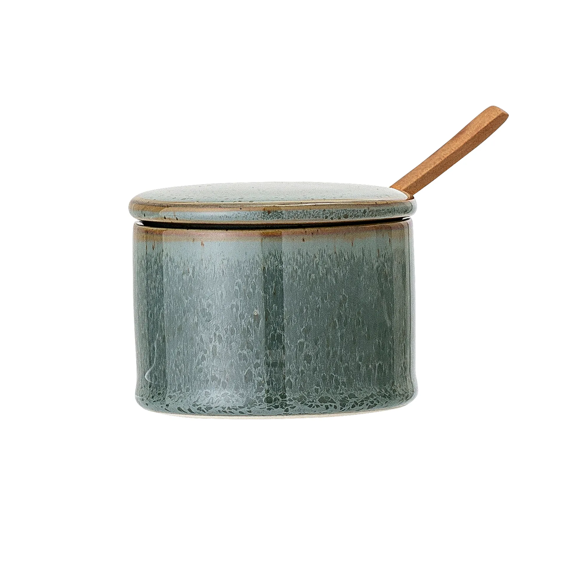 Serveringskrukke Bloomingville Pixie stentøj grøn med låg og ske Ø7,5 x H6 cm 200 ml