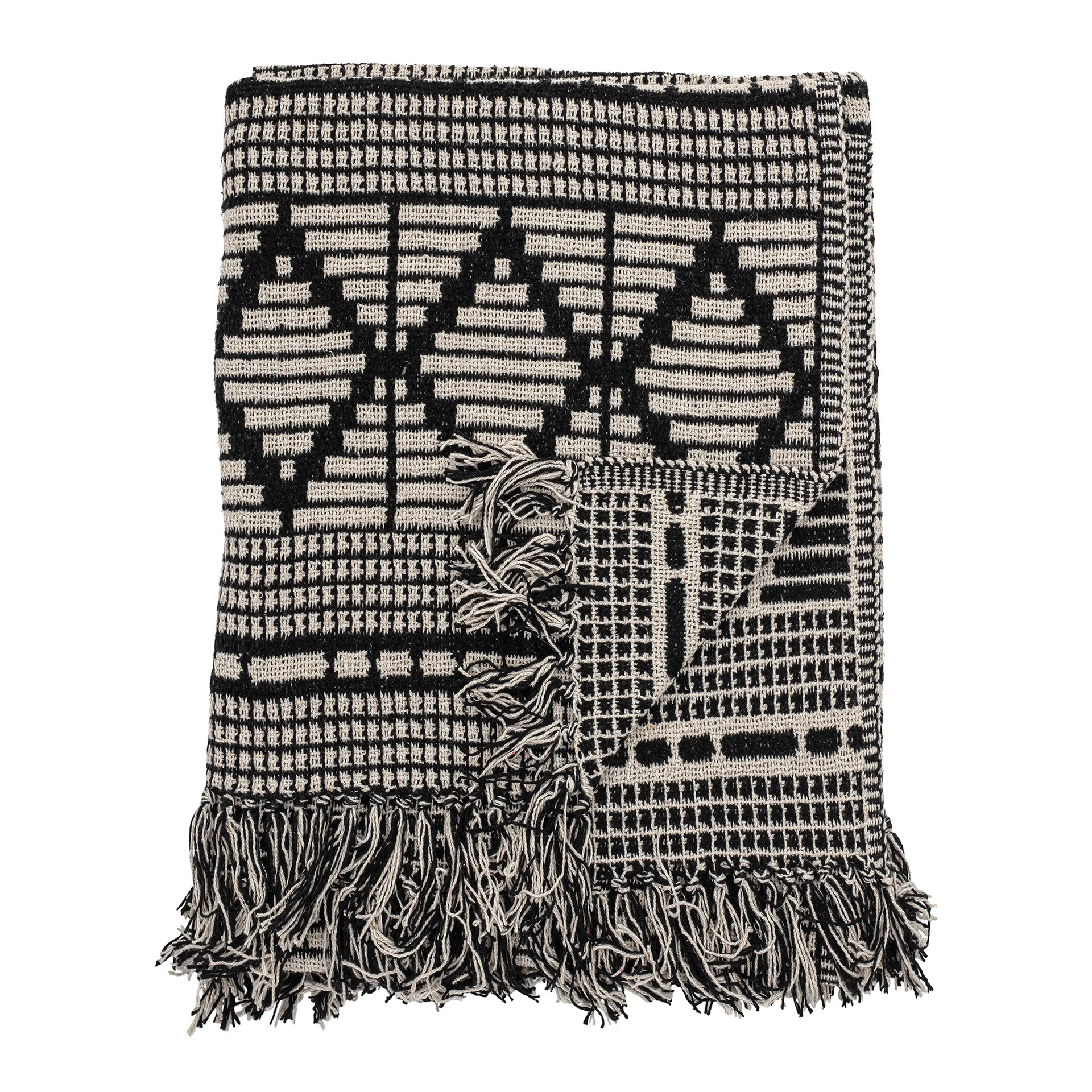 Bloomingville Plaid coton recyclé Bloomingville cm Noir
