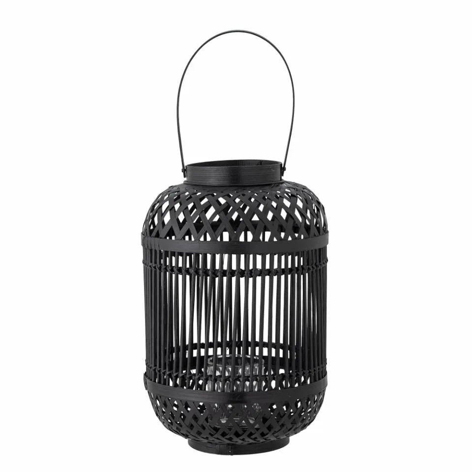 Lanterne Bloomingville Tilla sort bambus med glasindsats Ø33 x H40 cm