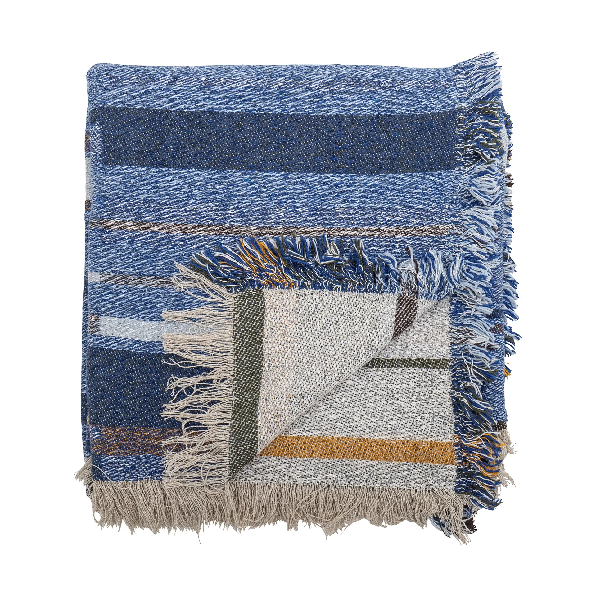 Bloomingville - Toscana Plaid, Blå, Genanvendt Bomuld - L160 Ã B130 cm