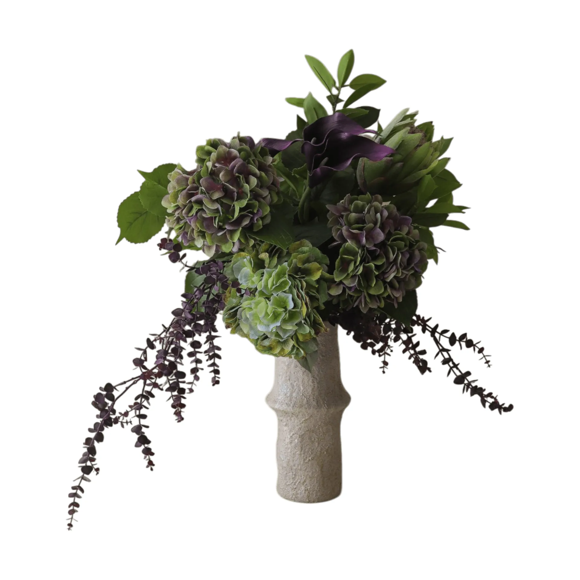 Botané Bouquet artificiel Aubergine Bloom Calla-hortensia-protée royale, , 12 pièces