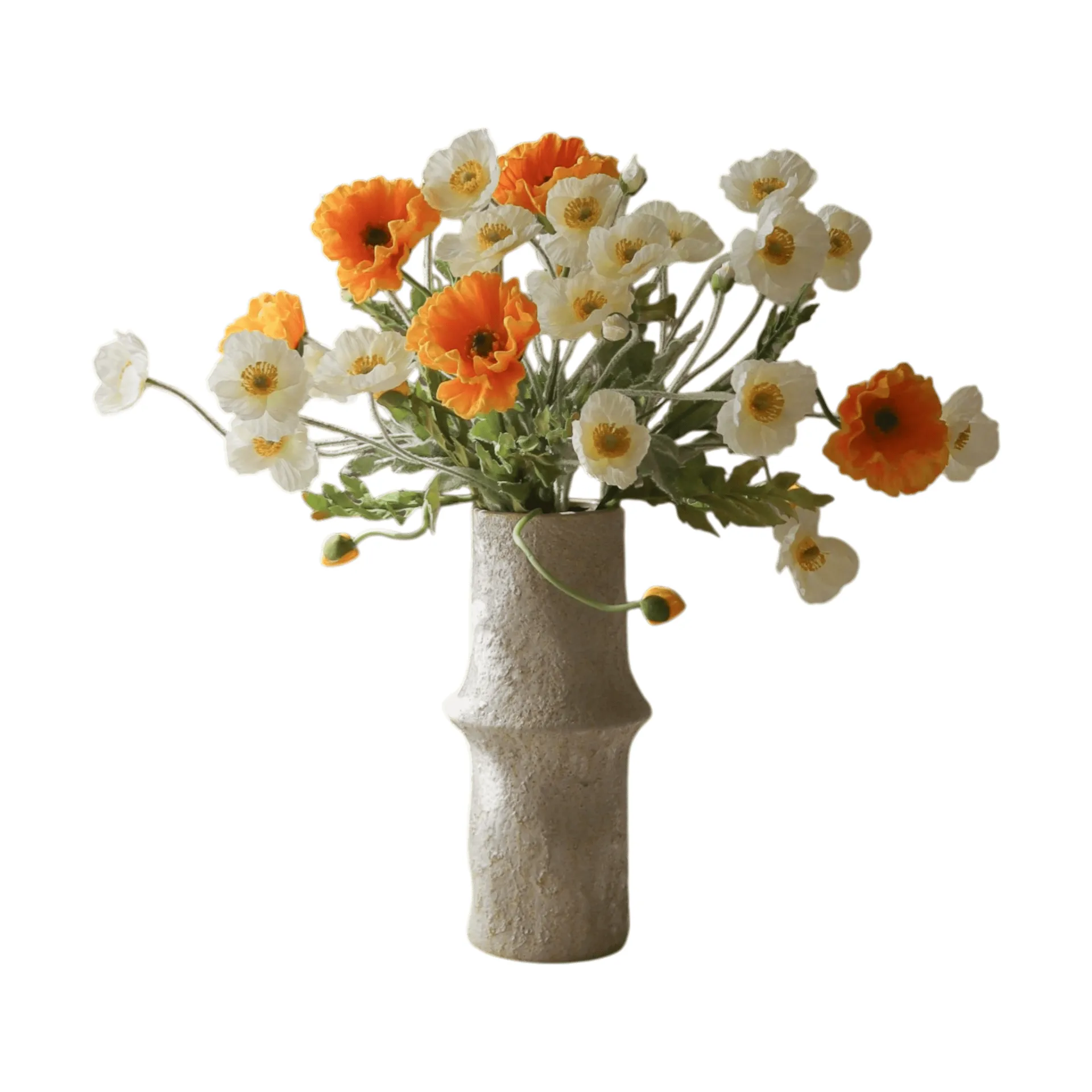 Botané Bouquet artificiel de coquelicots Daylight, blanc-orange