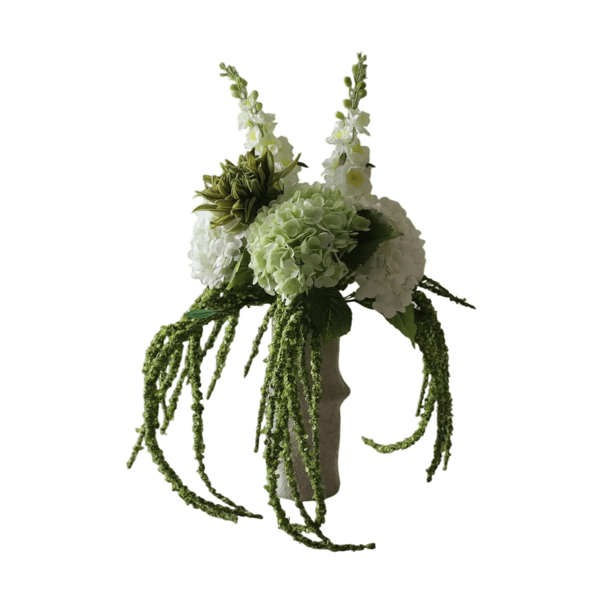 Botané Bouquet artificiel Enchanted Matcha Riddarsporre-amarant-hortensia-cactus, 9 pcs