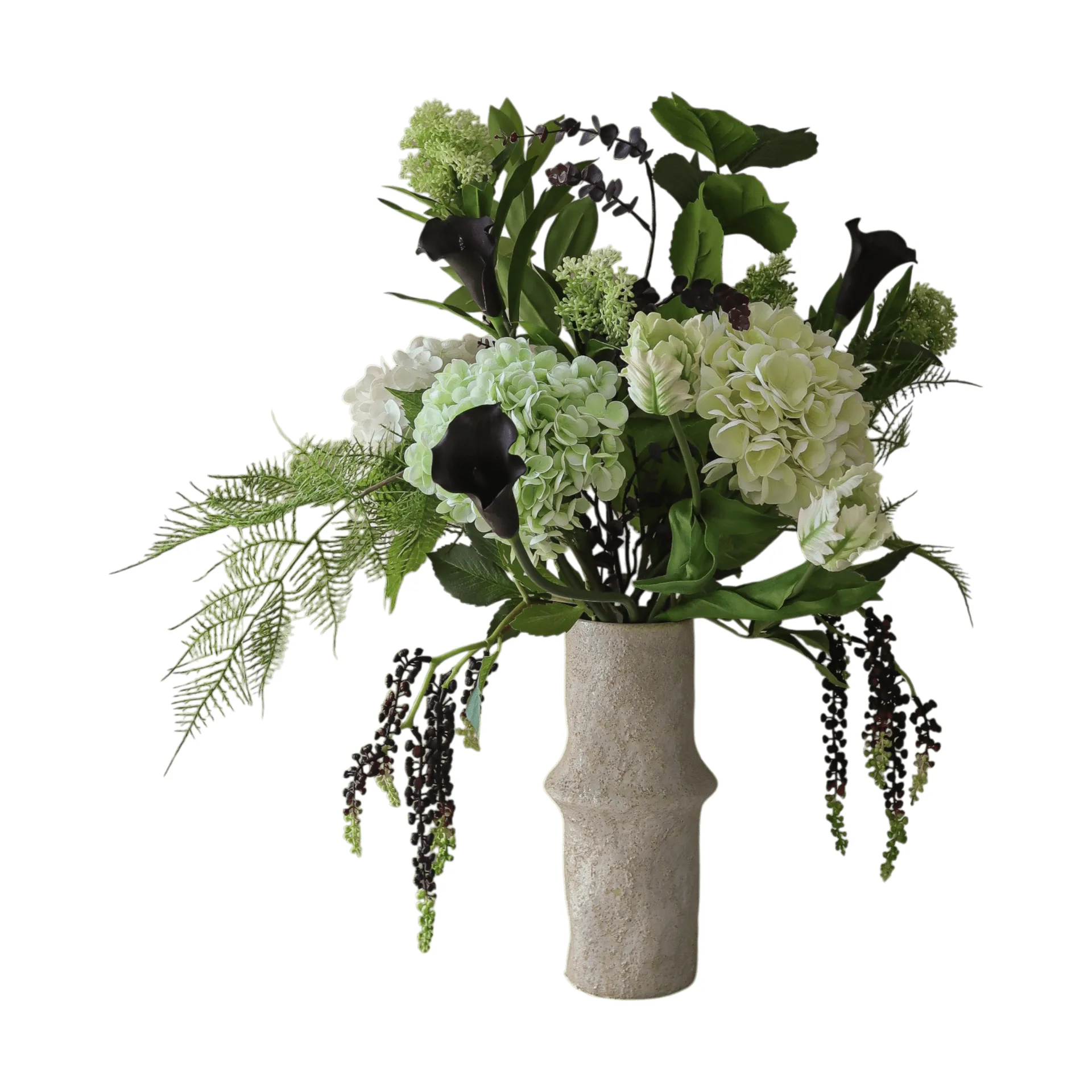 Botané Bouquet artificiel Moonlit Garden Hortensia-tulipe perroquet-calla, , 17 pièces