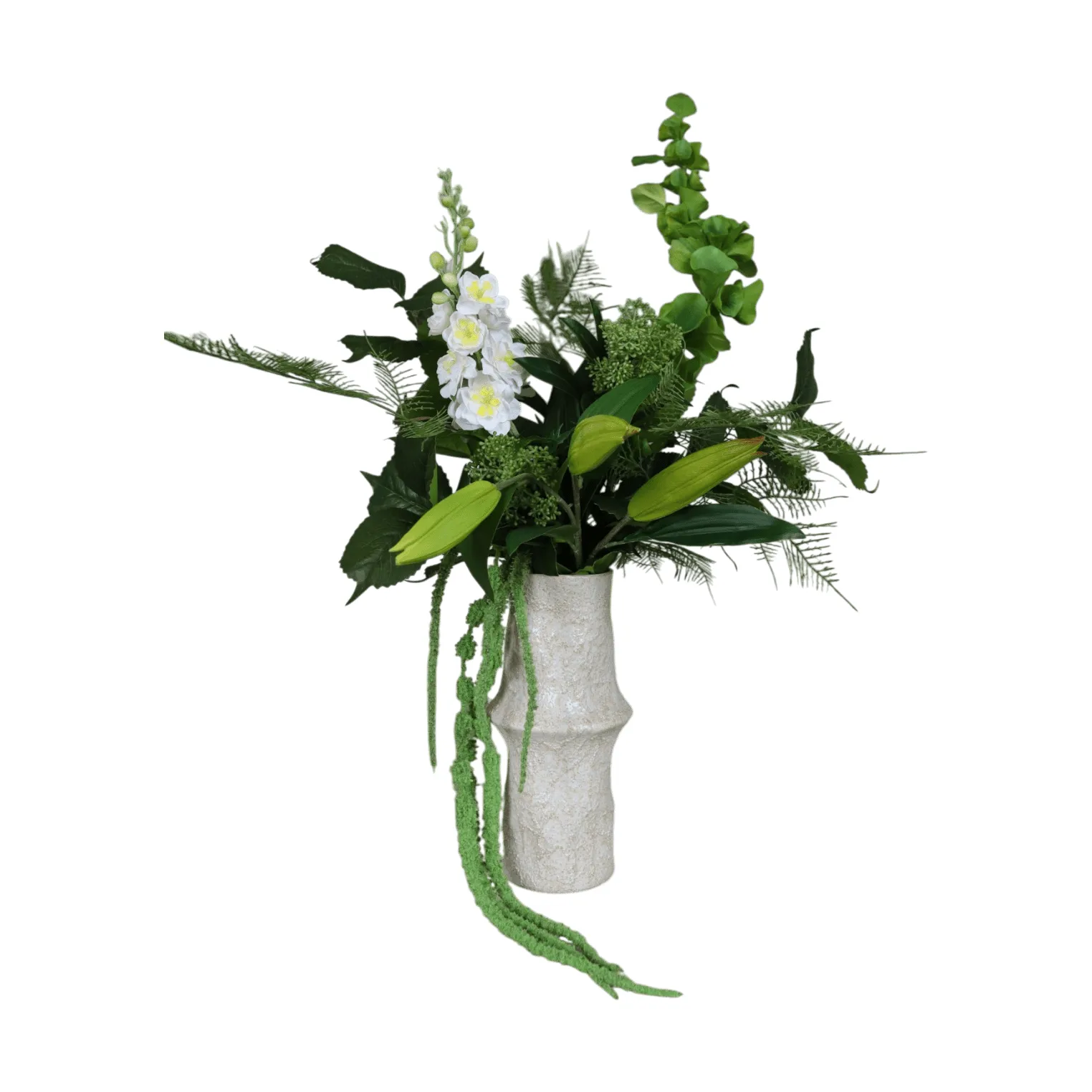 Botané Bouquet artificiel Silent Meadow Delphinium-lis-amarante-eucalyptus-fougère 6 pcs