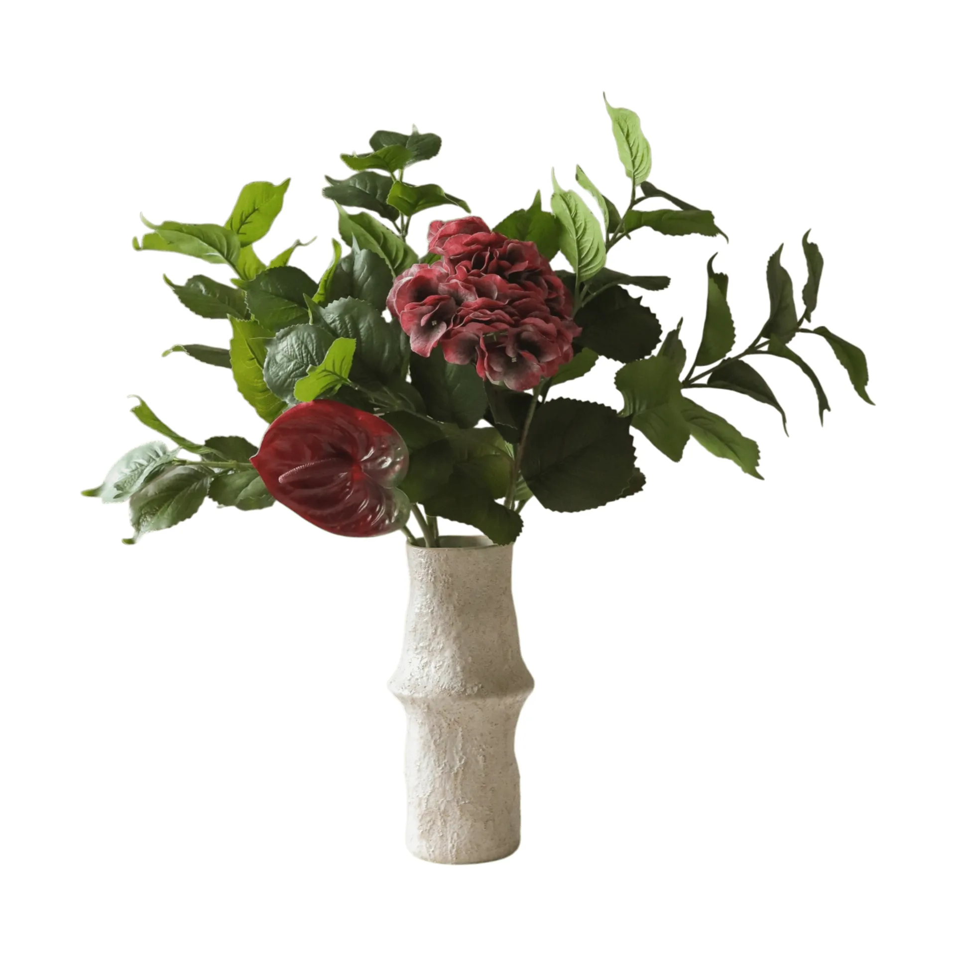 Botané Bouquet artificiel Velvet rouge Hortensia-rouge anthurium 6 pcs