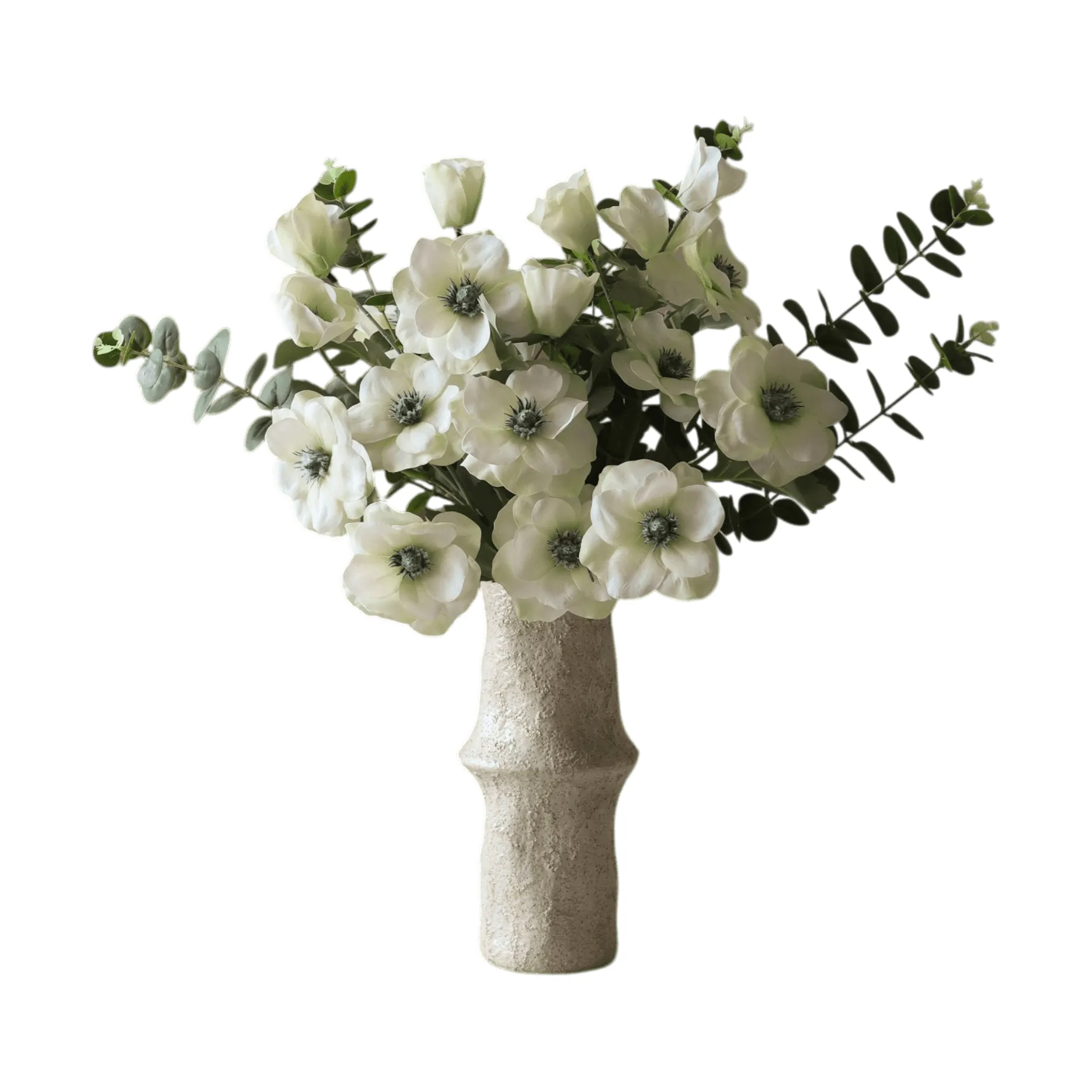 Botané Bouquet artificiel White Satin Anemon-eucalyptus 9 pcs