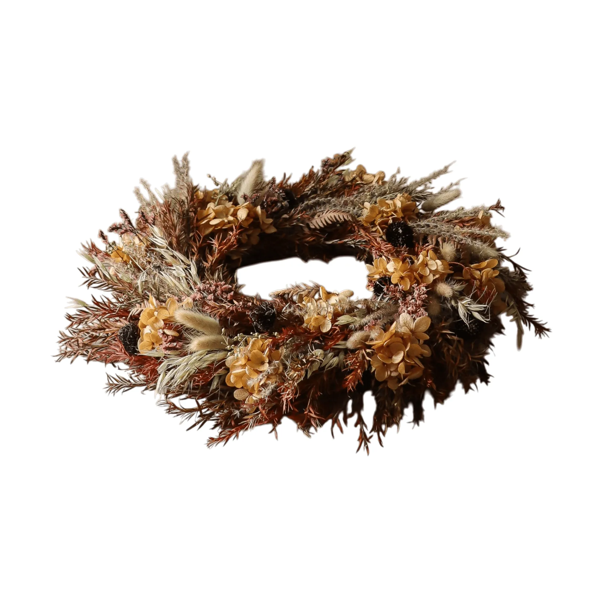 Botané Golden Meadow Wreath seppele Hortensia–kuivattu heinä–saniainen–jäniksenkorvat, Ø40 cm