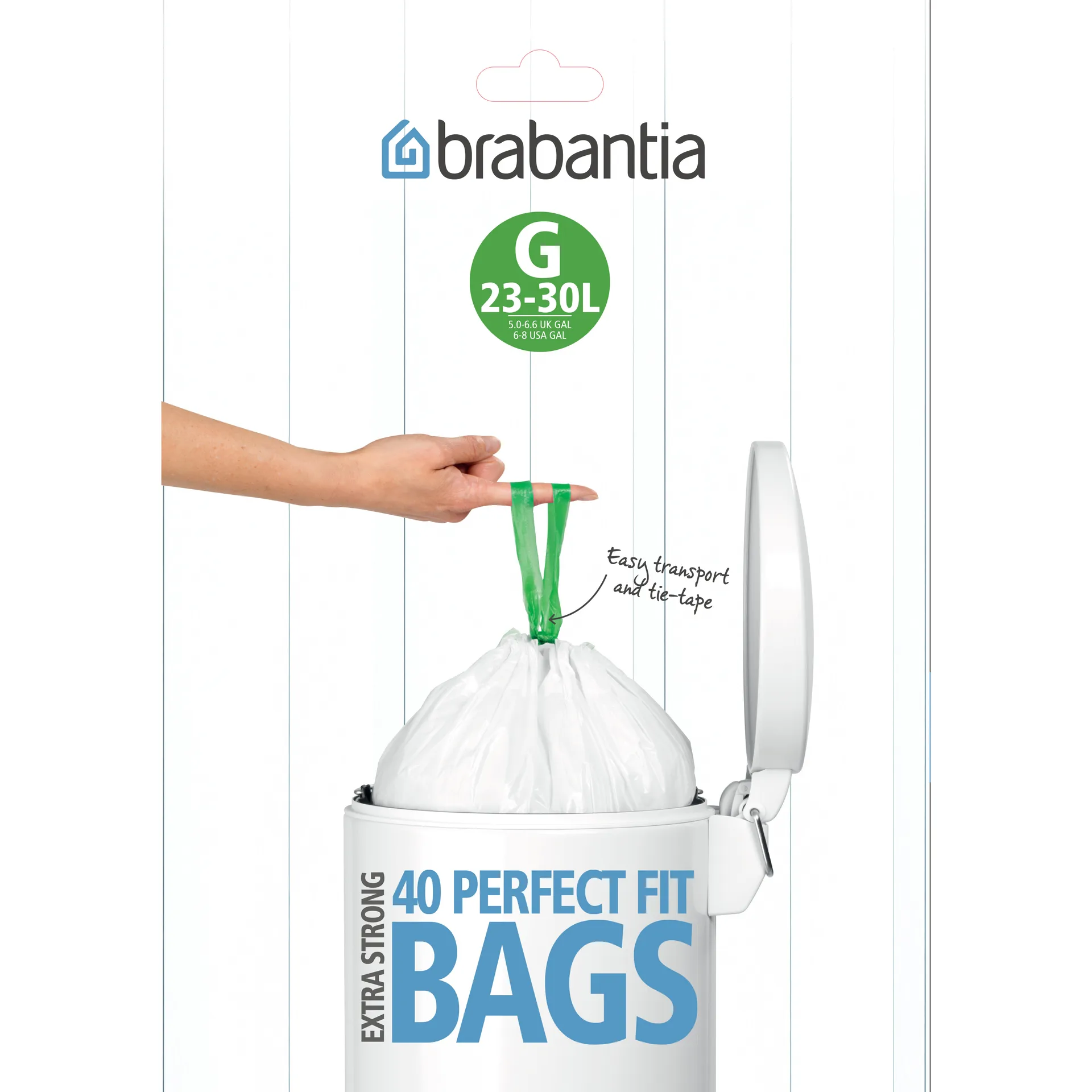 Brabantia Size G - Skraldespandsforing - løbesnor - høj-densitets polyethylen (HDPE) - hvid - pakke med 40