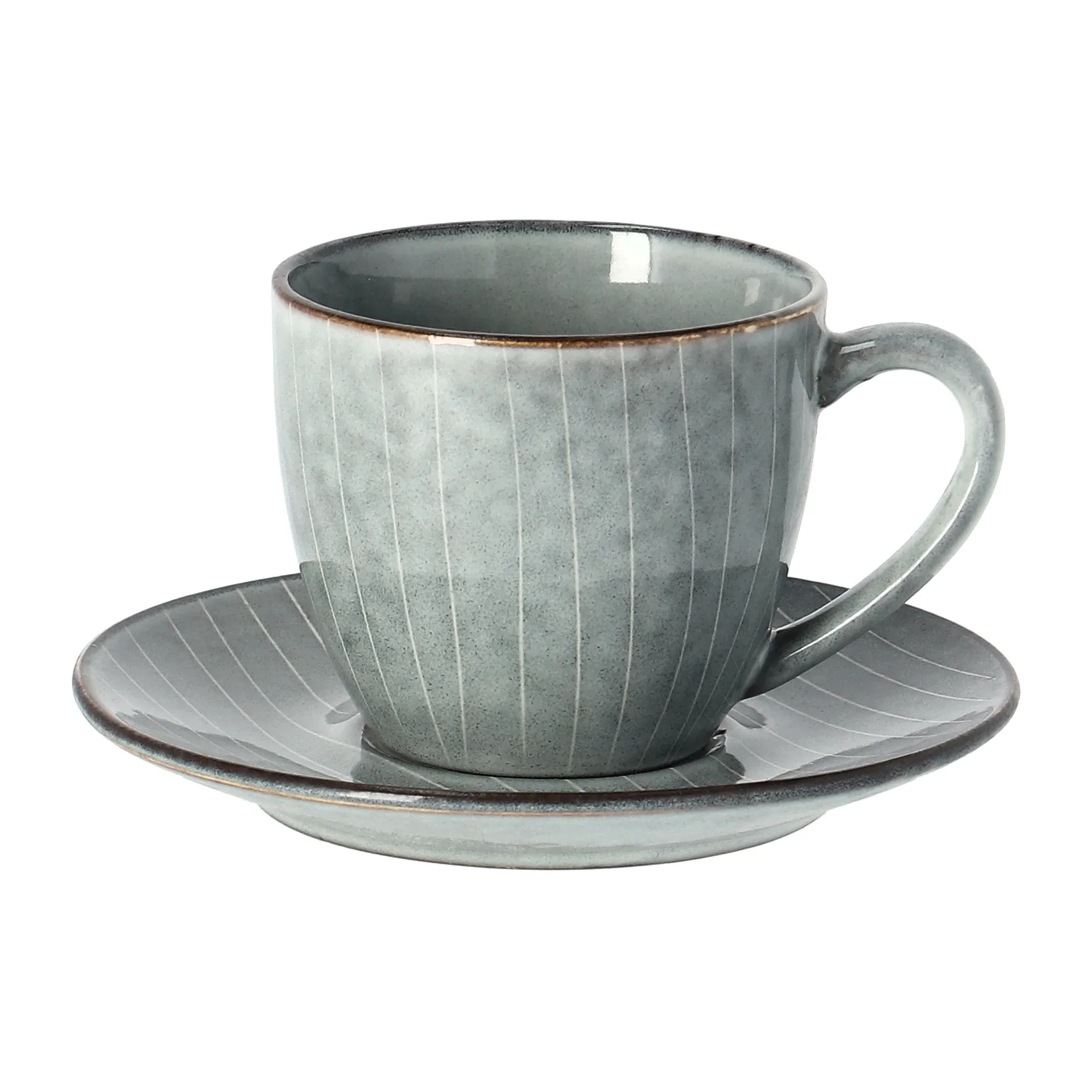 Kaffekop med underkop 15 cl Broste Copenhagen Nordic Sea stentøj blå