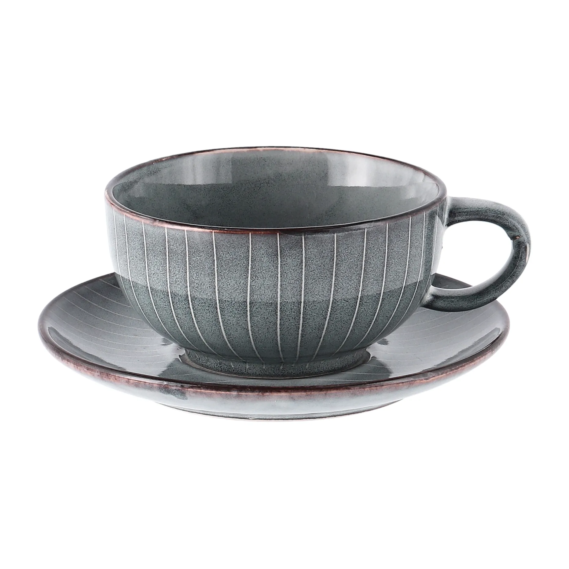 Tekop og kaffekop med underkop Broste Copenhagen Nordic Sea stentøj blå Ø16xH7 cm 25 cl