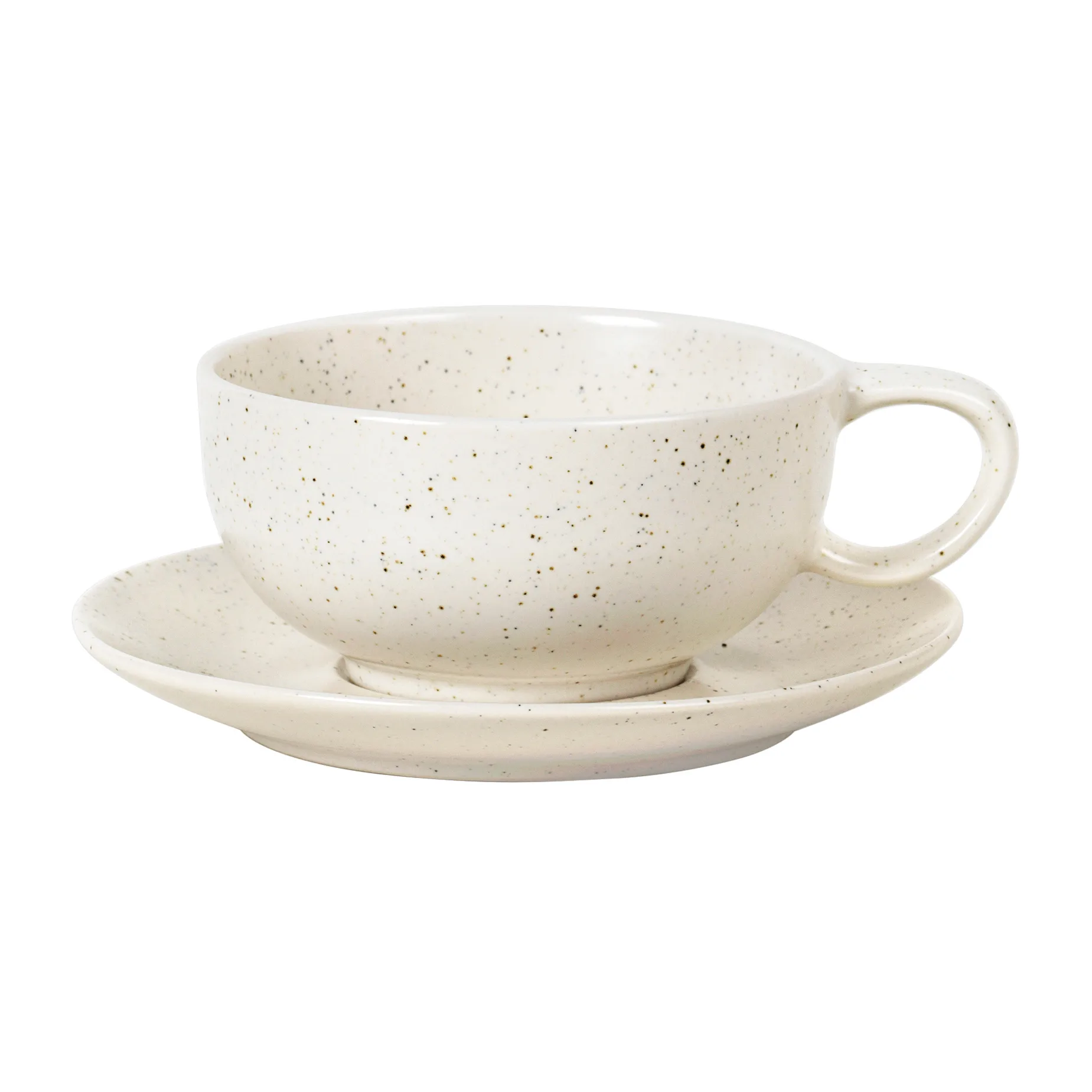 Kop med underkop Broste Copenhagen Nordic Vanilla creme stentøj Ø16 x H7 cm