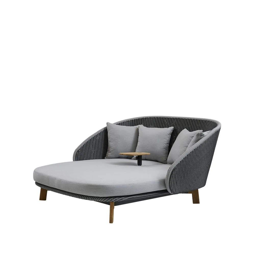 Cane-line Chaise longue Peacock Weave Cane-Line Natté grey/light grey, incl. coussins light grey & table