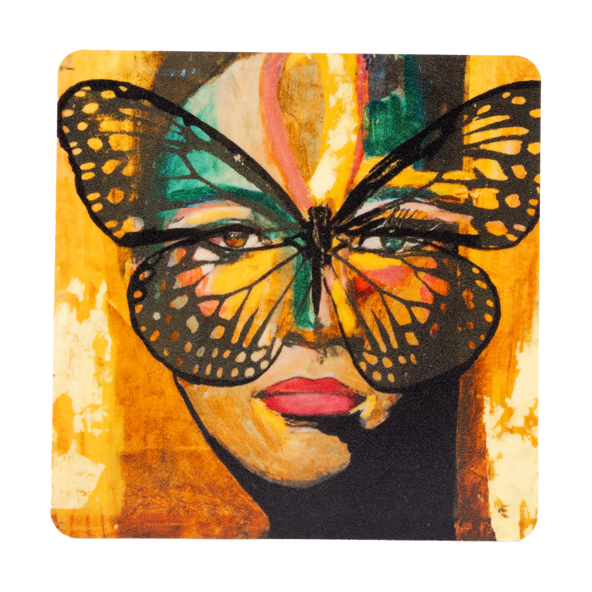 Carolina Gynning Golden Butterfly glasunderlag 9x9 cm Orange-black
