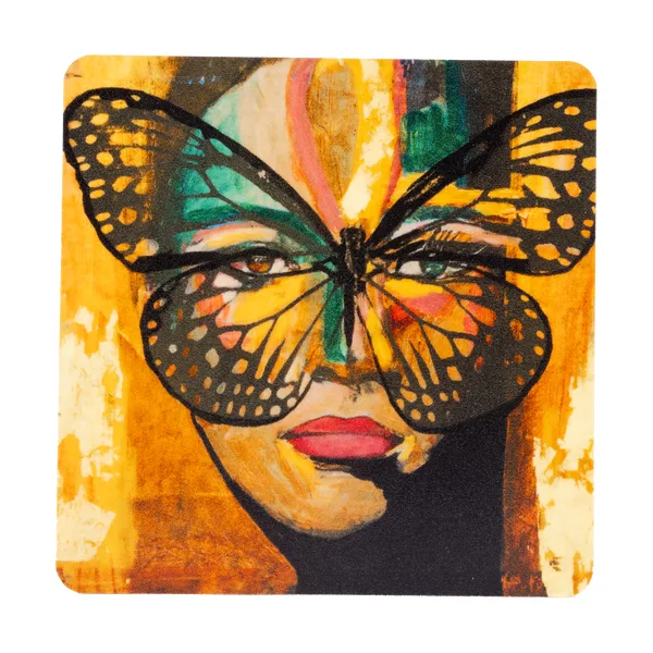 Golden Butterfly glasunderlägg 9x9 cm, Orange