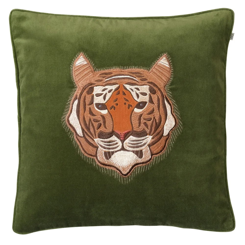 Chhatwal & Jonsson Housse de coussin brodée Tigre cm Vert cactus