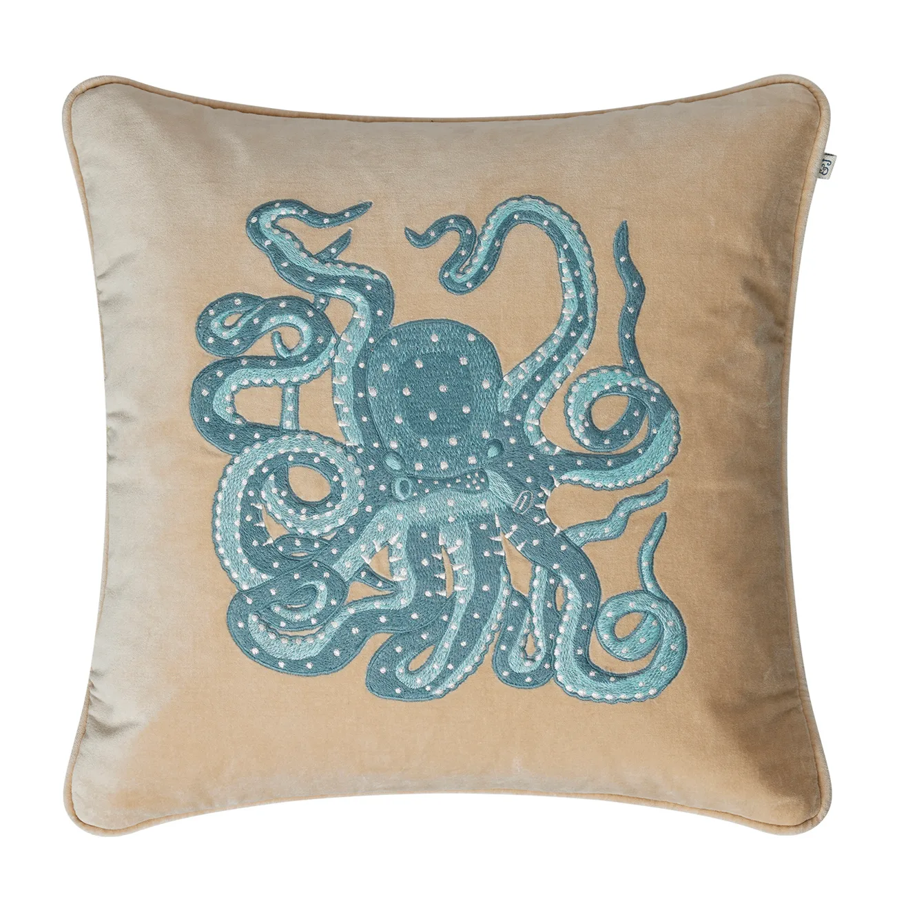 Chhatwal & Jonsson Taie Embroidered Octopus cm Beige-aqua