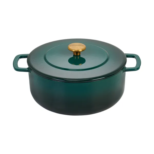 Combekk Enameled gjutjärnsgryta Ø28 cm, Holly Green-gold knob