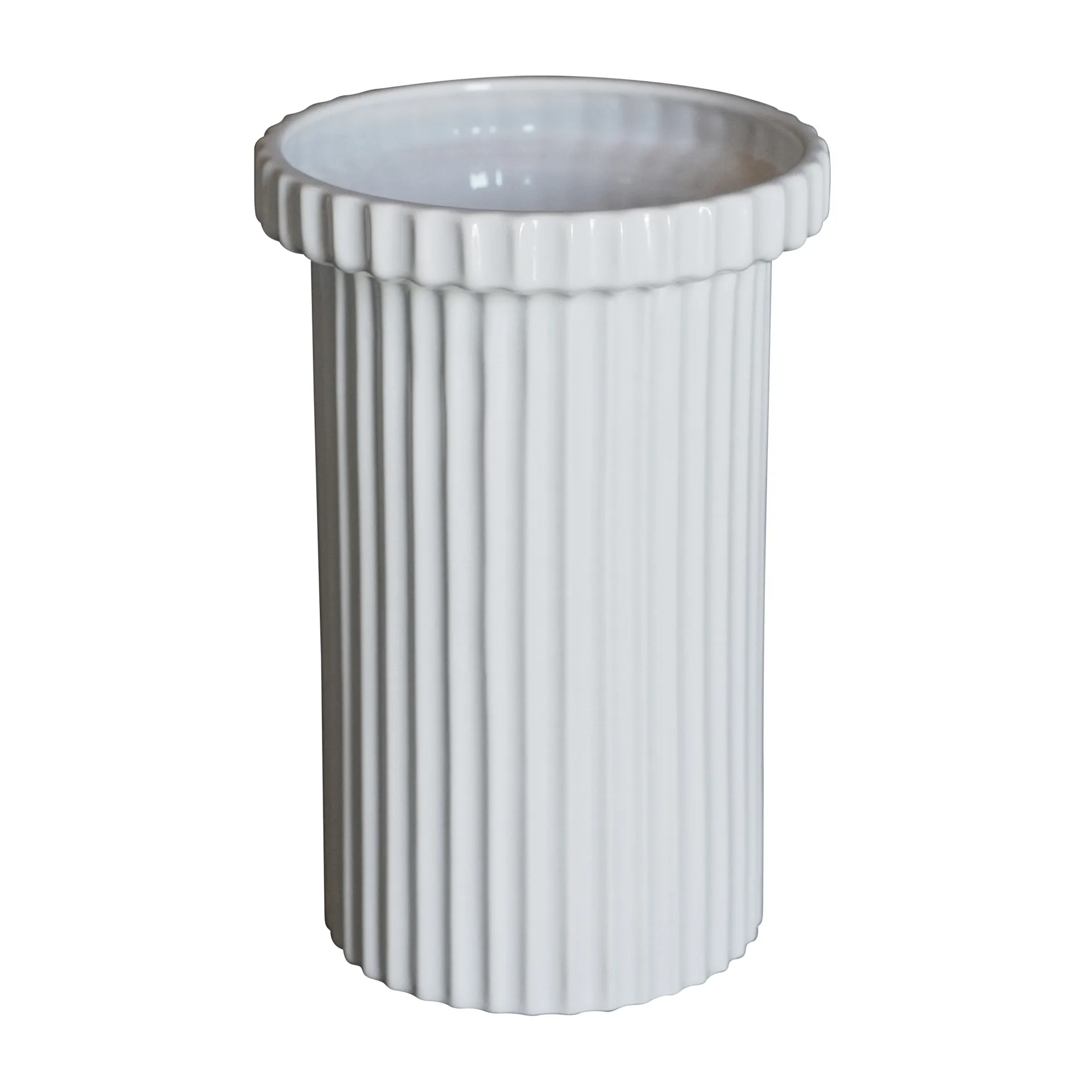 DBKD Stripe krukke stor h22 cm Ø12 cm Shiny white