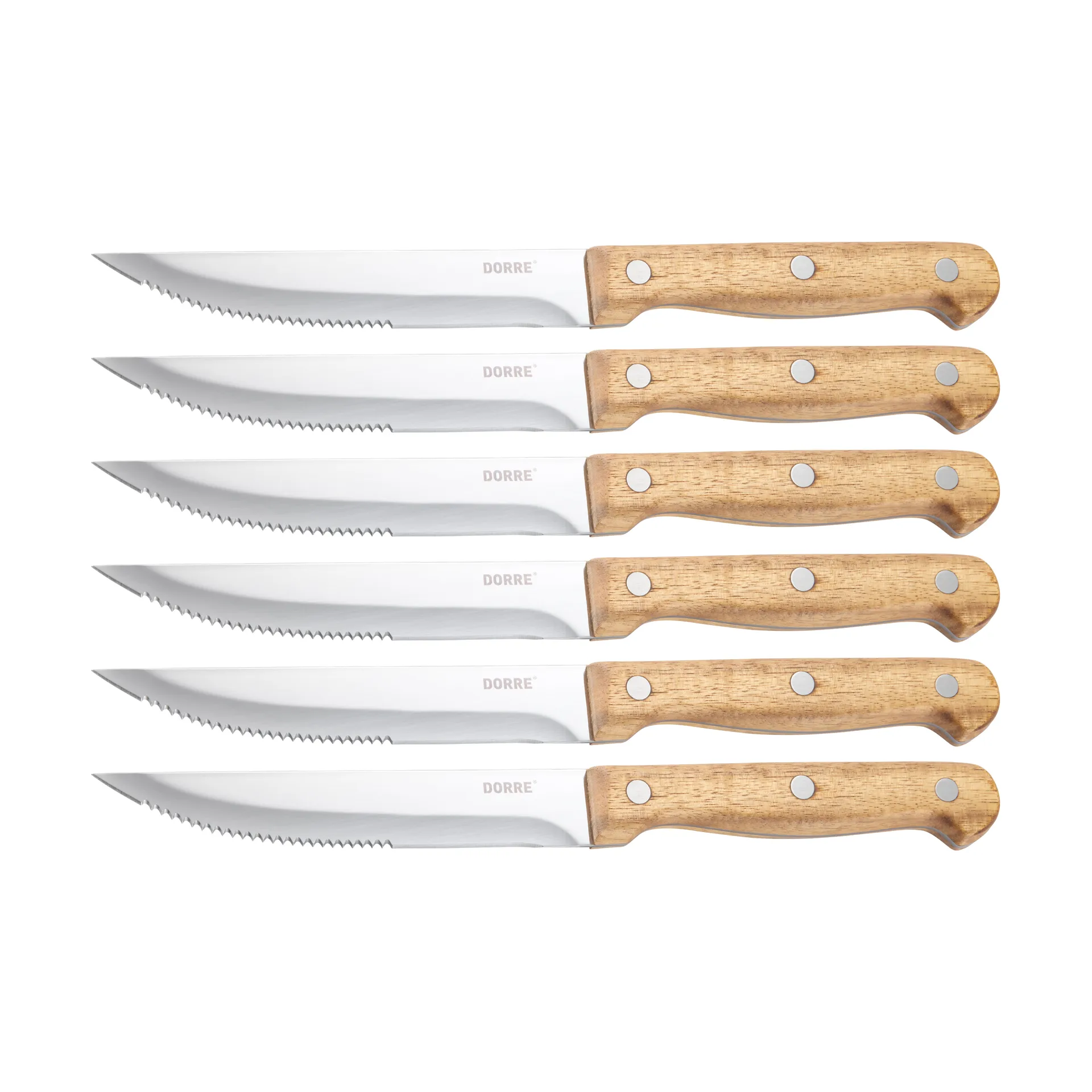 Dorre BBQ stekkniv Rostfritt stål, 6-pack, trälåda akacia, 22,5x2 cm