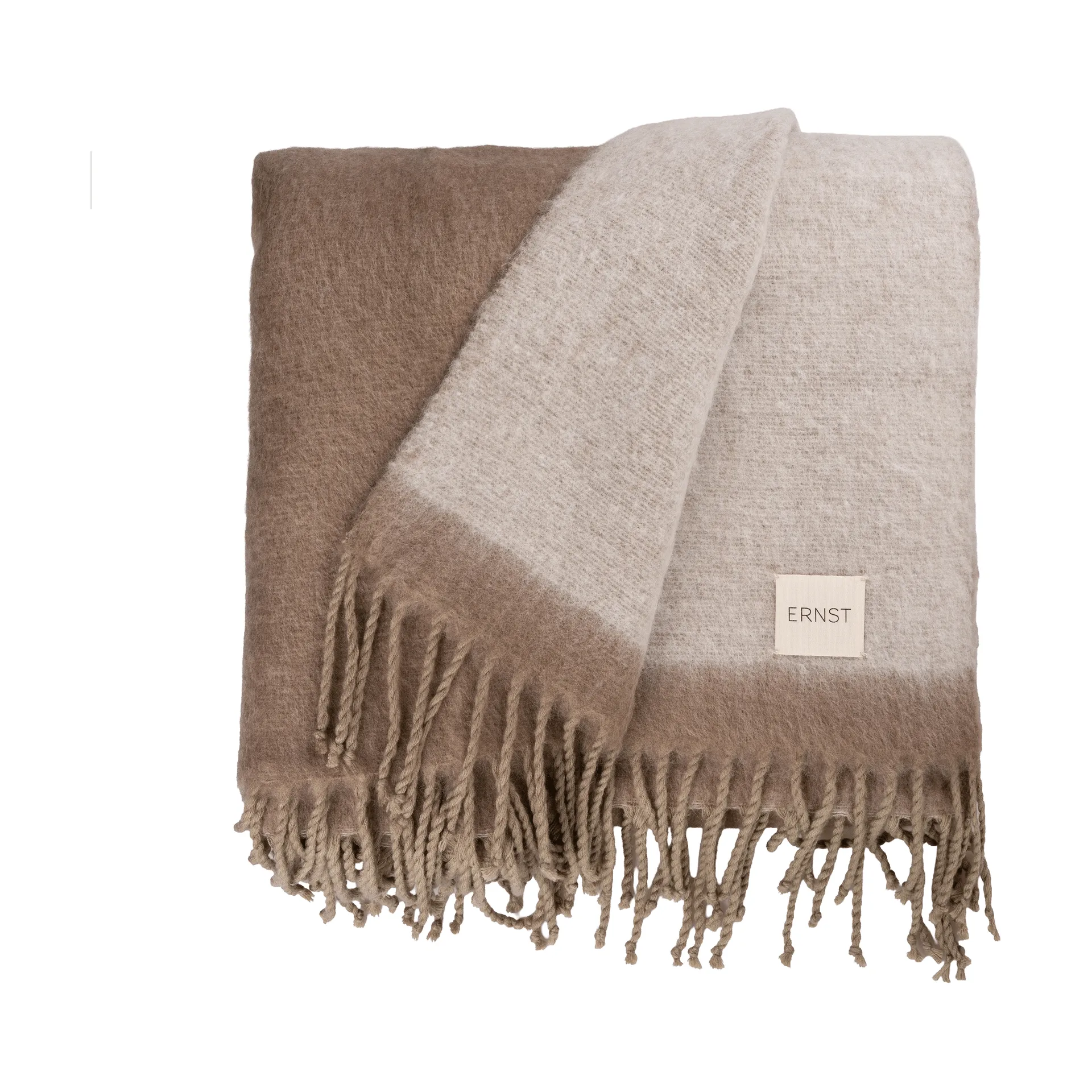 ERNST Ernst plaid med frynser 130x170 cm Beige-hvid