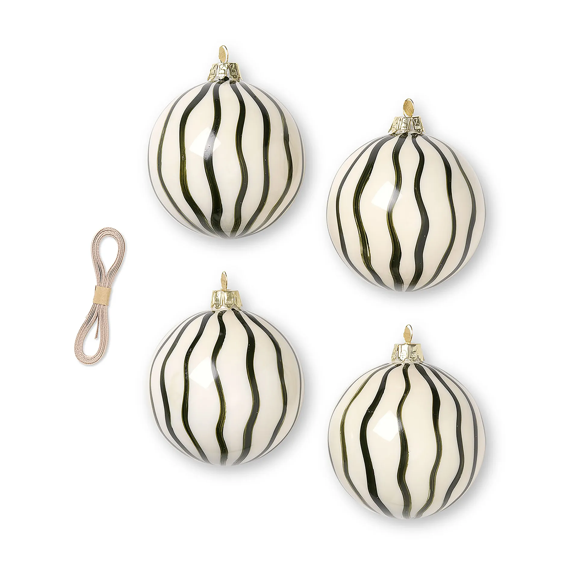 Ferm Living Boules de Noël Lines Ø8 cm Lot de 4 Vert