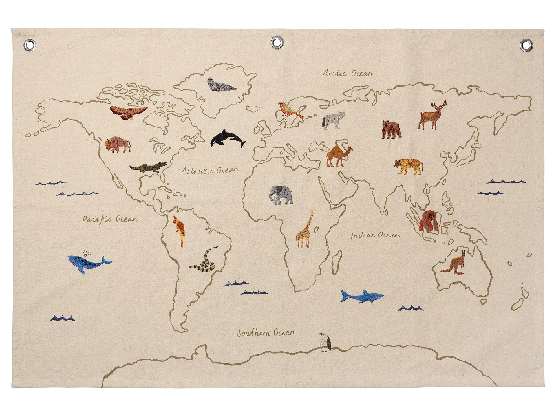 Ferm Living Carte en tissu The World Blanc cassé