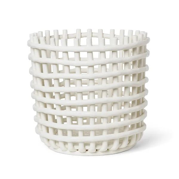 Ceramic flätad korg Ø35 cm, Off